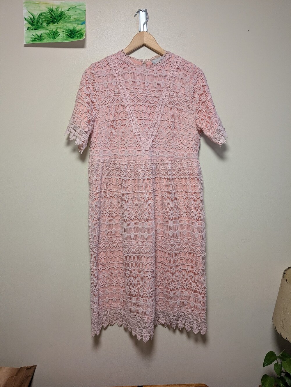 One Loved Babe XL Pink Lace Maternity Dress Boho Baby Shower Cottagecore - Picture 3 of 6